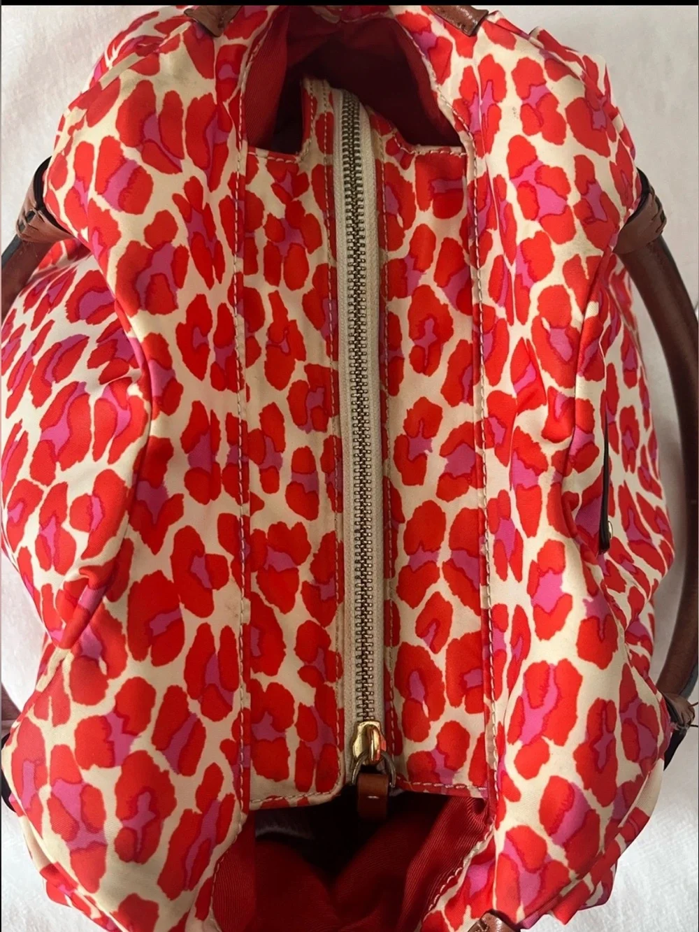Kate Spade “Into the Wild” Red & Pink Nylon animal print Hobo Slouch bag